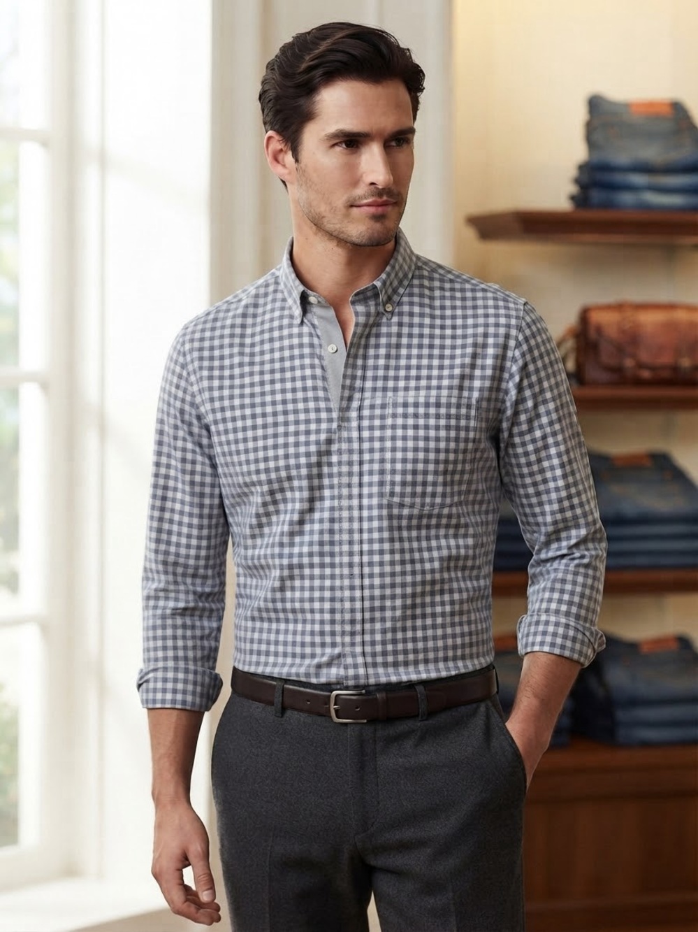 United Colors of Benetton Blue Gingham Button-Down Tailored Casual Shirt